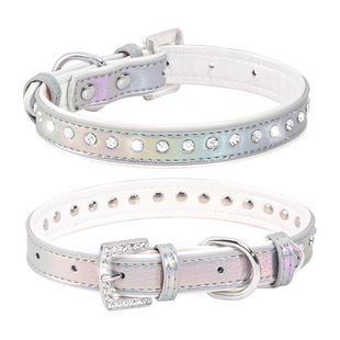 Engravable Anti-lost Dog Collar Adjustable Small and Medium Dog Traction Rope PU Colorful Pet Collar Cross-border New Product
