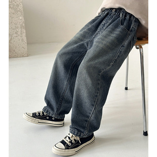Zhen You Fan Children's Wear Boys Pants Winter fleece-lined 2024 New Children's Jeans Big Children's Trousers Boys Wide Legs