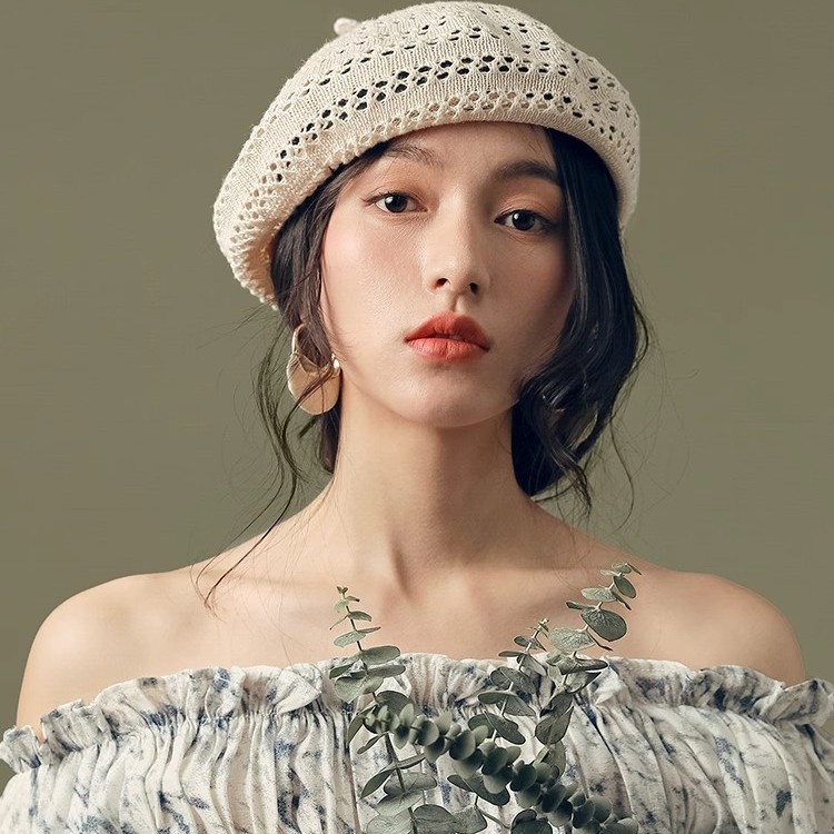 Summer New Style Hollow Lightweight Breathable Artistic Versatile Beret Large Head Circumference Covering Head and Face Artistic Painter's Hat