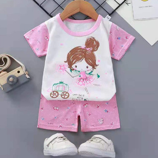 2023 new children's short sleeve T-shirt summer baby boys and girls baby short sleeve shorts set home wholesale