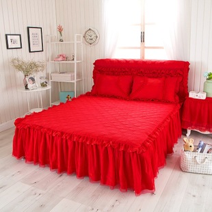 K-style Lace Princess Style Bed Skirt Quilted Bedspread Three-piece Set Bed Dust Cover Wedding Pink 2.18m