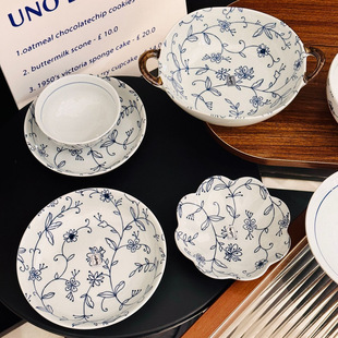 Japanese-style Ceramic Rice Dishes and Dish suit Household Diff Plate Double Ear Bowl High-value Tableware for Microwave Oven Accompanying Gift