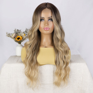Cross-border European and American Women's Front Lace Wig Mid-split Bangs Chemical Fiber Headgear Lace Long Curly Hair Synthetic Chemical Fiber wigs