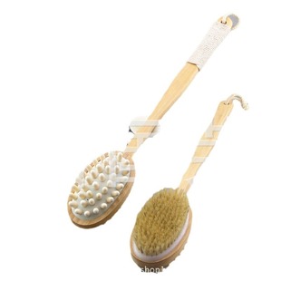 Double-sided long handle bristle bath brush bath rubbing back brush rubbing bath brush massage bristle brush solid wood massage bead bath brush