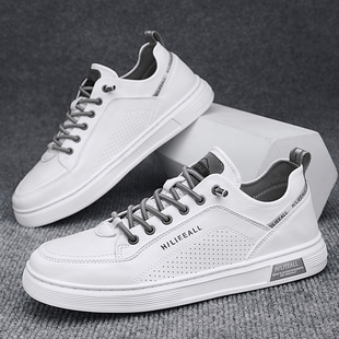 White Men's Shoes Spring Men's 2025 New Sports Teenager White Slip-on Shoes for Work Casual Leather Shoes