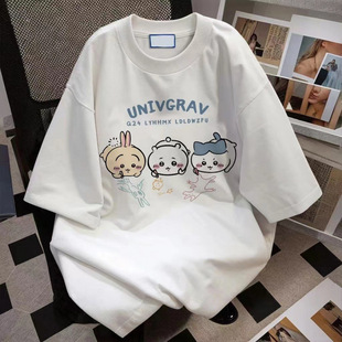 in stock 2025 Southeast Asia, Japan and South Korea Cute Cartoon Printed Short-sleeved Cotton T-shirt plus size Loose All-match Top for Women