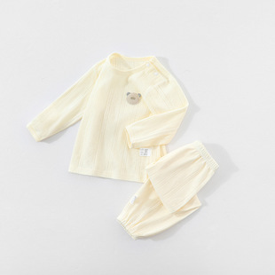 Children's Thin Pure Cotton Antibacterial Pajamas Summer Girls' Home Clothes suit Boys' Baby Long Sleeve Air-conditioning Clothes Spring and Autumn