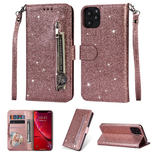 Suitable for iPhone11 glitter zipper card mobile phone leather case Apple 11 Pro lanyard flip bracket protective case
