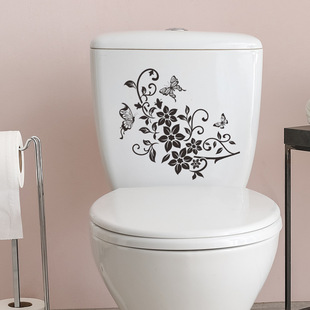 New M-149 Literary Black Flower Vine Butterfly Bathroom Toilet Home Wall Decoration Wall Sticker Self-adhesive