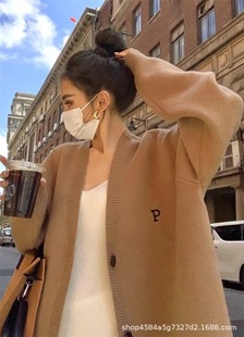 plus size Women's Spring and Autumn Coat Top Autumn Knitted Sweater Women's Lazy Loose Mid-length Black Cardigan Outer Wear