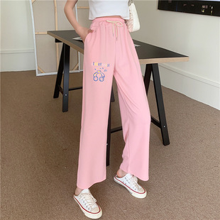Cross-border summer new printed wide-leg pants female students slimming high waist loose drawstring drape casual sports pants female