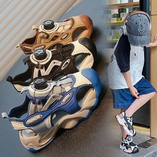 Boys Wrapped-up Sandals New Summer 2025 Children's Breathable Hollow Seaside Beach sneaker for Middle School Students