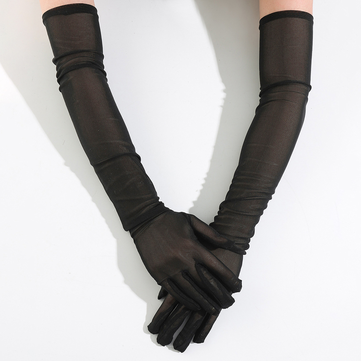 Women's Tulle Extra Special Gloves Black Elastic Lace Mesh Translucent Opera Halloween Dinner Gloves