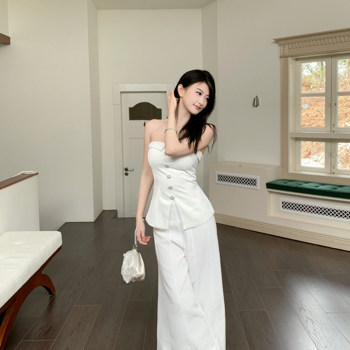 Suit with Slit Inside, High-End Spring and Summer Tube Top, Small Fragrant Bottoming Top, Chest-Wrapped, Chic and Feminine One-Shoulder