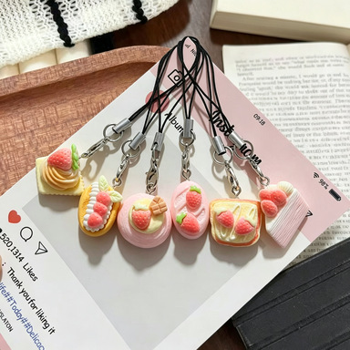 Keychain Cake Phone Lanyard Dessert Cartoon Pendant Children's Fun Realistic Resin Keychain Toast