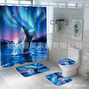Blue Dolphin series shower curtain-multi-choice pattern-3D digital printing toilet three-piece set four-piece set large quantity and excellent price