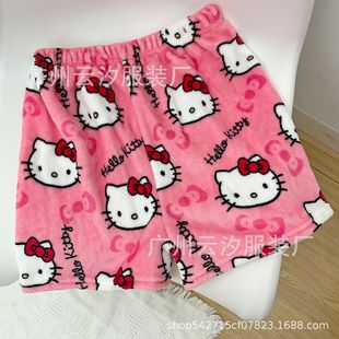 Cross-border European and American Sweet Hot Girl Wide Leg Shorts Women's Summer Cute Pajama Pants Home Pants Flannel Cartoon Casual Pants