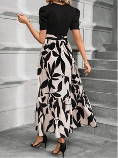 2025 Cross-border Women's Spring and Summer Clothes Explosions Flower Printing Crewneck dress Elegant dress