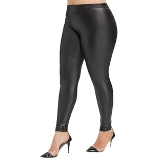 European and American Amazon cross-border leather high waist stretch breathable slim fit leather ankle-length leather pants women's leggings Black