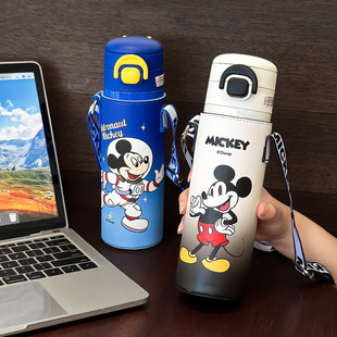 High-value cute children's cartoon thermos portable student outdoor strap double drinking pipette cup with cup set kettle