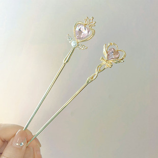 Exquisite Love Heart Crystal Magic Wand Hairpin High-end Sense New Chinese Style Hairpin Simple Hair Ornaments Hair Accessories Women