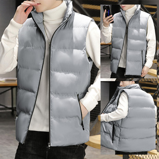 Men's Vest Autumn and Winter Cotton Thickened Youth Stand Collar Jacket Solid Color Plus Size Sleeveless Vest Cross-border Wholesale