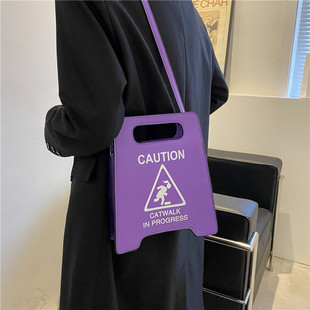 Cross-Border fashion creative printing warning sign shoulder niche design multi-color European and American fashion personality handbag women