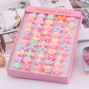 Wholesale Korean version of Cartoon 50 pieces of resin ring acrylic children's toys plastic ring little girl gift