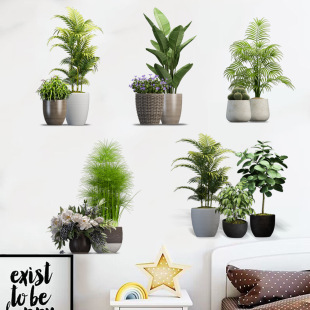 Factory Daifa Green Plant Potted Flower Pot Self-adhesive Waterproof Wall Stickers Living Room Bedroom Children's Room Decorative Painting KSY222