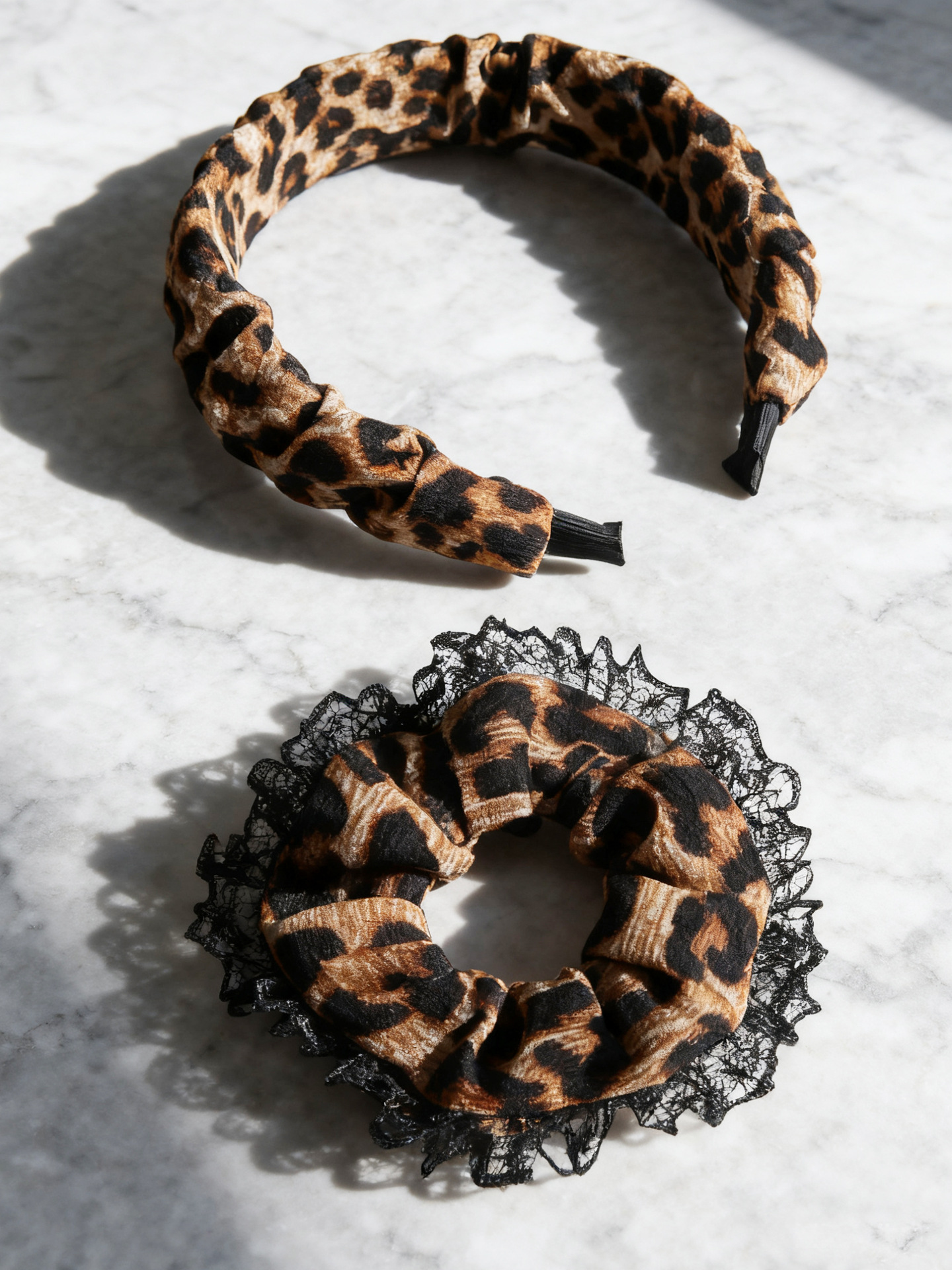 Amazon French Texture Leopard Print Black Lace Hair Band Fashionable High Hair Hoop Two-Piece Set Face Wash Makeup Fashion Product