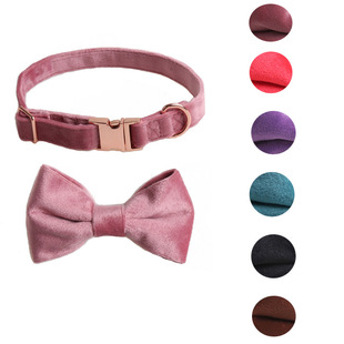 Aminger New Velvet Pet Collar Bow Dog Collar Rose Gold Full Metal Buckle Cross Border Hot Sale