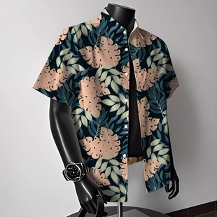 Relaxing Hawaiian Short-Sleeved Floral Shirt for Men, Retro Loose High Street Beach Vacation Style Couple Shirt