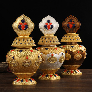 Eight Auspicious Lotus Copper Alloy Bottle Decorations Mani Bottle Large 25cm