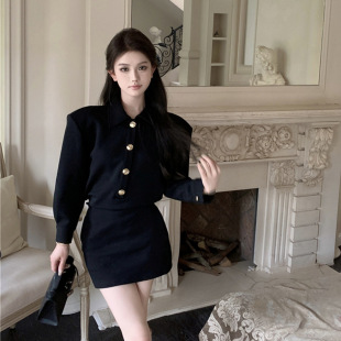 Autumn new Korean version of the short skirt lapel long sleeve single-breasted slim hip sexy dress women 10344