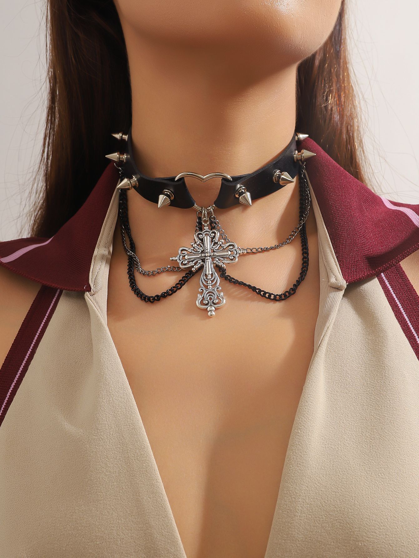 European and American Cross-border Multi-layer Dark Gothic Women's Leather Sexy Neck Chain Necklace High-grade Jewelry