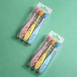 Children's Toothbrush 3 Pack Cartoon Fat Handle Toothbrush Small Head Soft Hair Toothbrush Candy Color Macaron Baby Toothbrush
