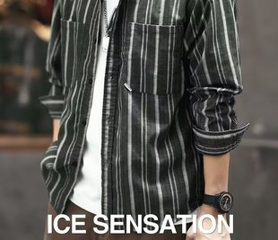 Shirt Jacket Men's Top Spring and Autumn New Japanese Vintage Striped Long Sleeve Corduroy Shirt 2024