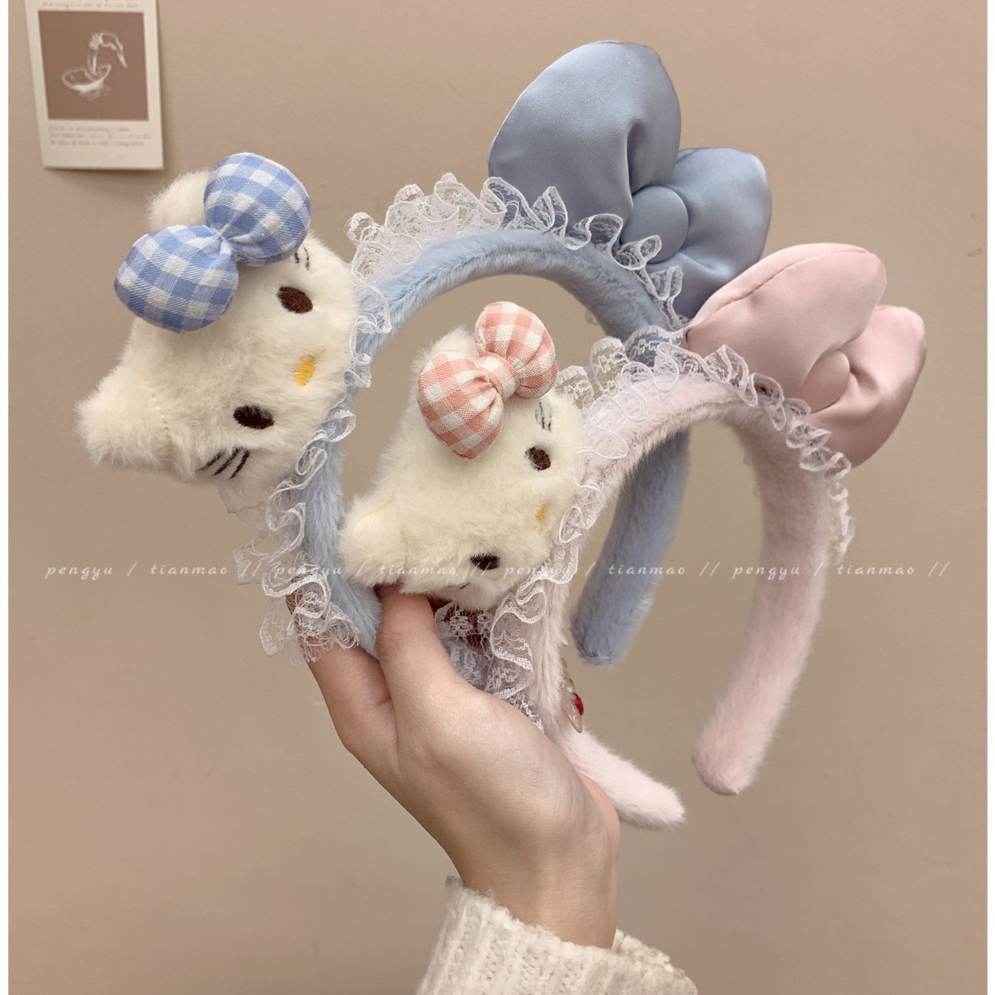 Lace Kt Cat Plush Headband Cute Bow Headband 2026 New Style Cartoon Hair Accessories for Women for Washing Face, Makeup and Photography