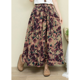 Spring and Summer Floral Skirt for Women, High-Waisted Retro Large-Swing Mid-Length Skirt, Summer Skirt, Versatile Slimming Large Size Skirt