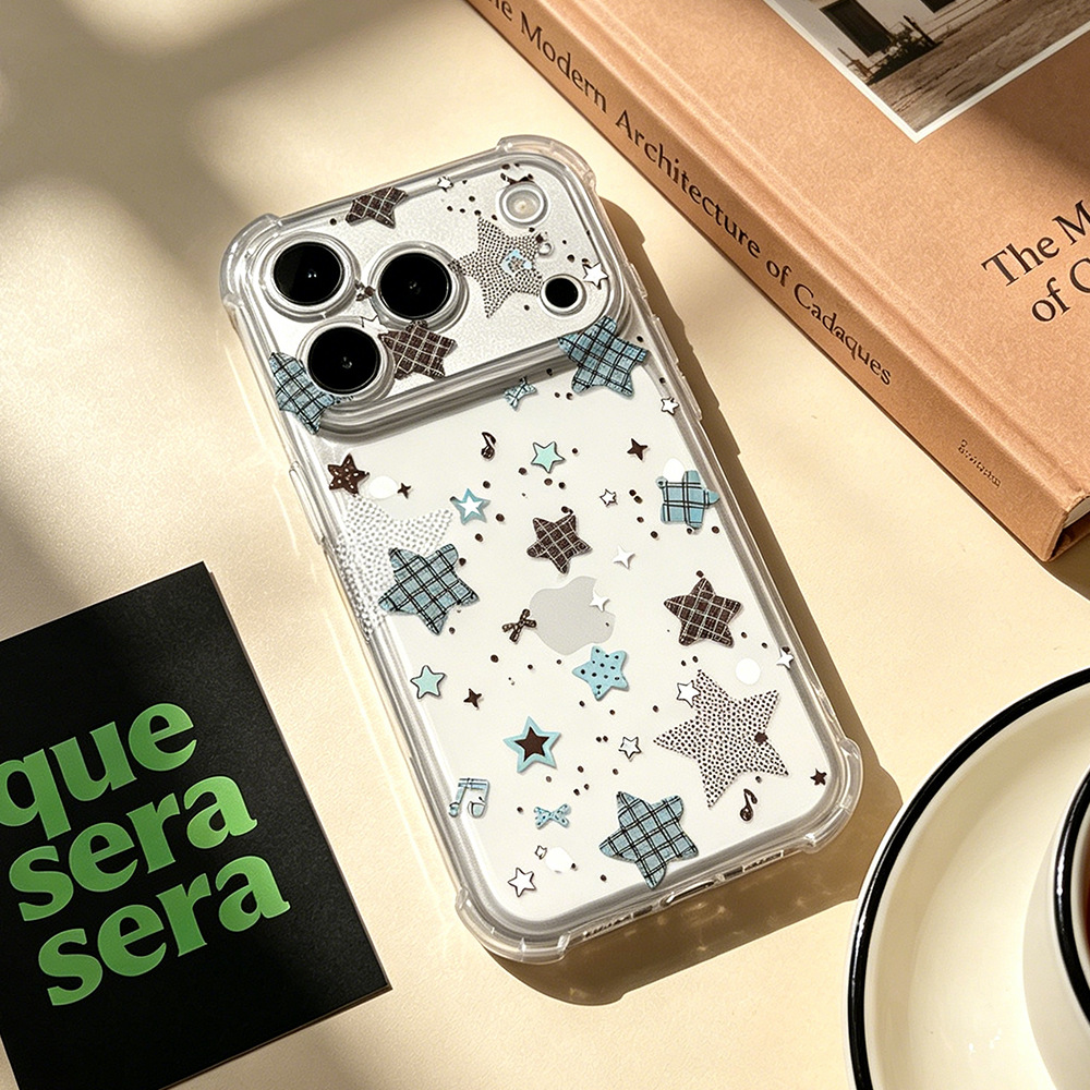 Checkered five-pointed star pattern suitable for Apple, OPPO, iPhone 17/16 Pro, Huawei, and Vivo phone cases for women.