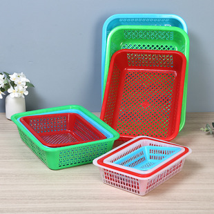 Colorful Rectangular Plastic Basket Kitchen Storage Household Fruit and Vegetable Drain Basket E-Commerce Sorting Basket Wash Vegetable Basket