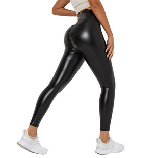 2023 European and American hip-lifting leather pants women's high elastic thickened hip-lifting yoga pants tight sports outerwear