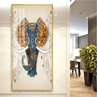 Lucky Elephant Hallway Decorative Painting Vertical Version Hotel Corridor End Aisle Crystal Porcelain Painting Mural Light Luxury Hanging Painting