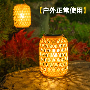 New Solar Portable Lamp Imitation Bamboo Lantern Lamp New Chinese Pastoral Outdoor Landscape Decorative Atmosphere Garden Lamp