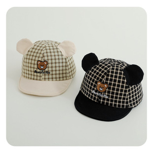 Baby's Hat Early Autumn Boys and Girls Cute Super Cute Bear Plaid Soft Brim Soft Top Sunshade Sunscreen Cap