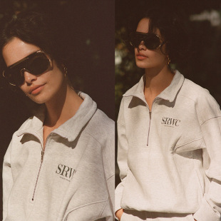 00 Fall/Winter New North American Niche SP Letter Printed Zipper Half Cardigan with Vertical Collar Sweatshirt Cotton Women's Sweatshirt
