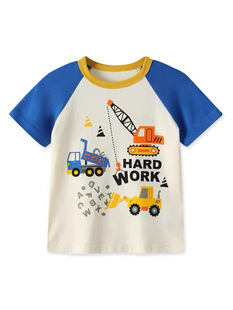 New Summer Boys Short-sleeved T-shirt Engineering Vehicle Moto Pattern Baby Spring and Autumn Thin Middle-sleeved Shirt Base Shirt