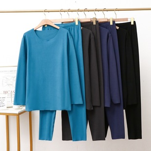 Autumn and winter men's velvet round neck thermal underwear suit thickened double-sided velvet seamless plus size autumn clothes long pants two-piece set