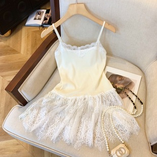 Spring and Autumn New Pure Spice Girl Lace Strap Pleated Shoulder Slim-Fit Two-Piece Sweater Set Elegant Sweet