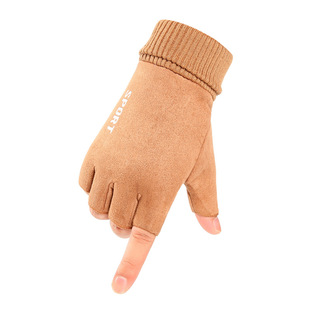 Gloves men's autumn and winter warm outdoor windproof cold-proof plus velvet gloves winter riding driving half finger open finger gloves